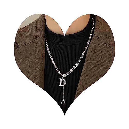 Wendalern Silber Initial Drop Y Halskette Cubic Zirconia Letter D Anhänger Halskette Seil Kette Lariat Halskette Cz Diamond Initial Y Drop Halskette lange Kette Pullover Halskette Schmuck für Frauen von Wendalern