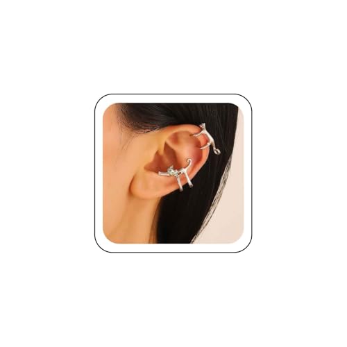 Wendalern Silberne Katzenohrclips Ohrringe Niedliche Kätzchen Ohrmanschette Kristall Katze Tier Knorpel Wrap Around Ohrringe Nicht Piercing Krabbler Ohrclips Ohrringe Schmuck Für Frauen Tierliebhaber von Wendalern