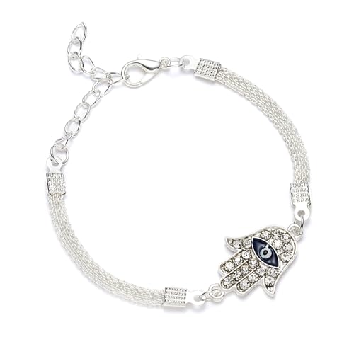 Wendalern Silberner Böser Augen Hamsa Armband Kubischer Zirkonia Fatima Hand Charms Armband Sideway Cz Hamsa Hand Armband Glücklicher Böser Augen Armband Schmuck Für Frauen Und Männer von Wendalern