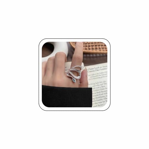 Wendalern Silberner Schlangenring Offener Verstellbarer Saphir Schlangenring Goth Schlange Tierbandring Persönlichkeit Blaues Auge Schlange Zeigefingerring Hip Hop Schmuck Für Frauen Mädchen von Wendalern