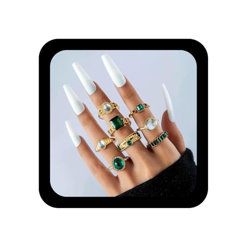 Wendalern Stapelbar Ringe Für Frauen Zierlich Smaragdgrün Kristall Herz Quadrat Knöchel Ringe Stapeln Simulierten Edelstein Zeigefinger klingelt Ästhetischen Schmuck Für Frauen von Wendalern