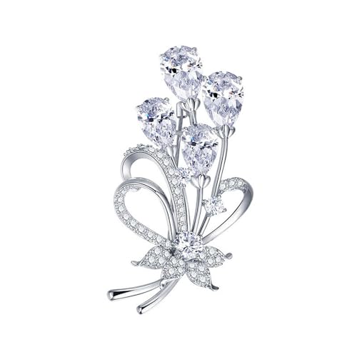 Wendalern Strass Blume Brosche Pin Silber Ton Kristall Floral Pin Elegante Blume Cluster Korsage Brosche Vintage Hochzeit Braut Revers Pins Kleidung Zubehör Schmuck Für Frauen Mädchen von Wendalern