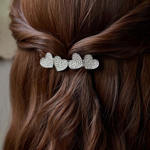 Wendalern Strass Herz Haarspange Kristall Herz Cluster Haarnadel Spange Silber Herz Geformt Rutschfeste Metall Geometrische Haarspangen Hochzeit Kopfstück Haarstyling Zubehör Für Frauen von Wendalern
