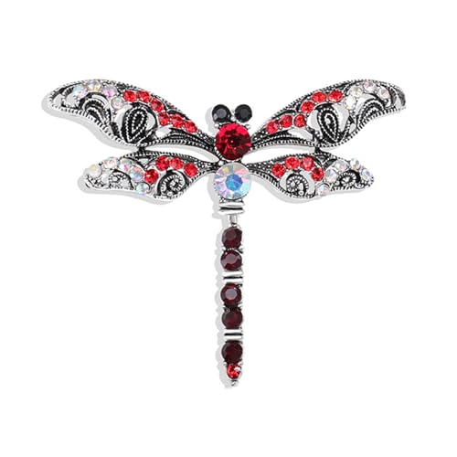 Wendalern Strass Libelle Brosche Pin Diamant Cz Insekt Libelle Pin Rot Kristall Libelle Fliegen Revers Pin Elegant Brautstrauß Brosche Kleidung Korsage Schmuck Für Frauen Mädchen von Wendalern