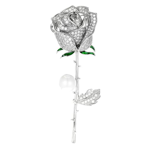 Wendalern Strass Perle Blume Brosche Pin Cz Diamant Rose Blume Brosche Niedlich Silber Blume Pflanze Revers Pin Elegant Nachahmung Perle Sicherheit Pin Korsage Abzeichen Schmuck Für Frauen von Wendalern