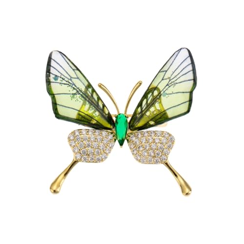 Wendalern Strass Schmetterling Brosche Pin Acryl Flügel Emaille Brosche Gold Schmetterling Insekt Revers Pin Grün Kristall Schmetterling Korsage Pin Kleidung Dekor Abzeichen Schmuck Für Frauen Mädchen von Wendalern