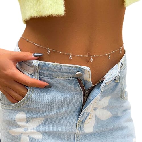 Wendalern Strass Taille Kette Für Frauen Gold Perle Bauch Kette Sexy Geschichteten Bikini Körper Kette Strand Strass Reize Körper Kette Gürtel Party Prom Körper Zubehör Schmuck von Wendalern