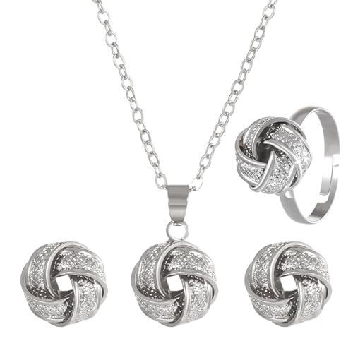 Wendalern Verdrehtes Seil Knoten Schmuck Set Liebe Knoten Ohrstecker Niedlich Verknotet Anhänger Halskette Kette Einstellbar Unendlichkeit Verdreht Band Ring Hochzeit Brautschmuck Set Für Frauen von Wendalern