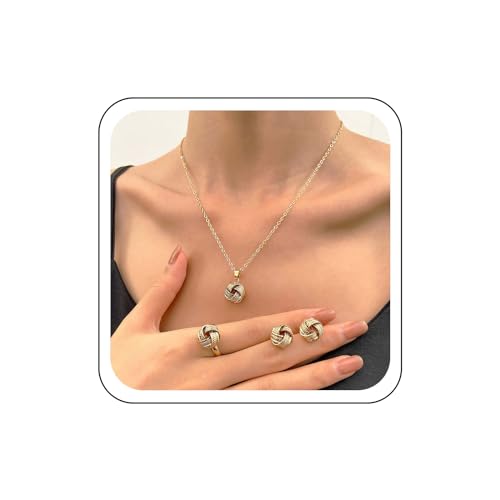 Wendalern Verdrehtes Seil Knoten Schmuck Set Liebe Knoten Ohrstecker Niedlich Verknotet Anhänger Halskette Kette Einstellbar Unendlichkeit Verdreht Band Ring Hochzeit Brautschmuck Set Für Frauen von Wendalern