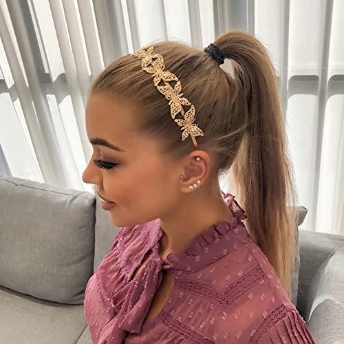 Wendalern Vintage Schmetterling Haarband Hohl Schmetterling Stirnband Gold Schmetterling Kopfschmuck Boho Insekten Kopfschmuck Abschlussball Haarschmuck für Frauen Mädchen von Wendalern