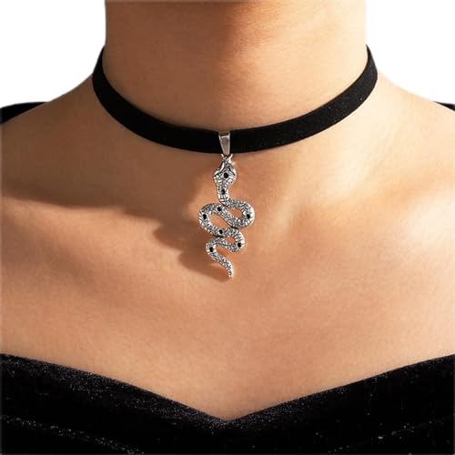 Wendalern Vintage Schwarzer Samt Choker Halskette Punk Schlange Anhänger Halskette Silber Gothic Schlange Halskette Halloween Halskette Schmuck für Frauen und Mädchen von Wendalern