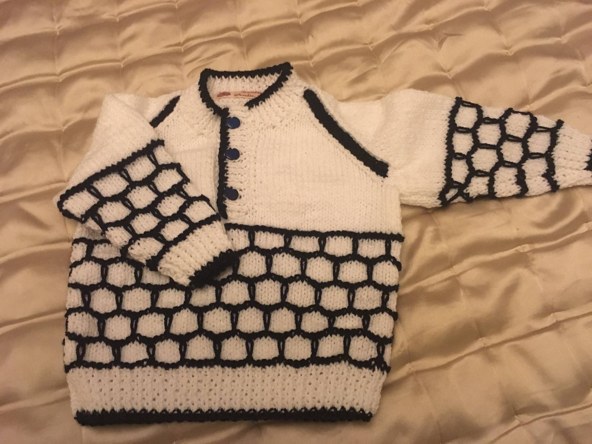 Ausgefallener Weiß-Blauer Button-Up Sweater von WendiesWeeWoolies