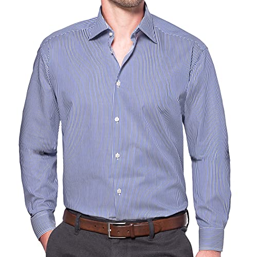 Wendler Hemd Herren Regular Fit I Premium Herren Hemd Langarm Regular Fit I Gr.42 I Business-Hemd mit Kent-Kragen aus 100% Baumwolle I Hochwertige Bekleidung I Made in Europe I Weiß-Blau gestreift von Wendler