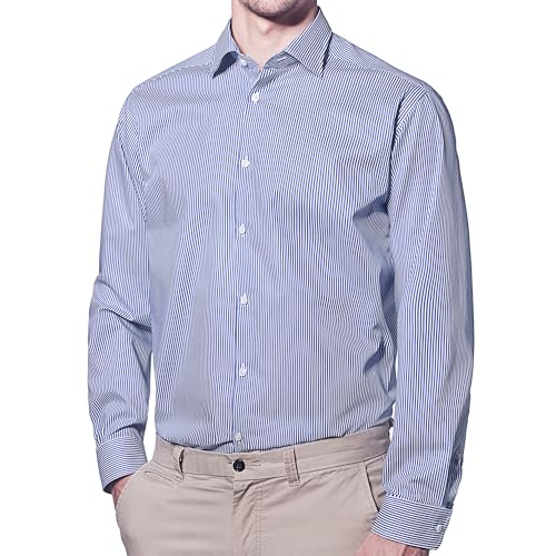 Wendler Hemd Herren Regular Fit I Premium Herren Hemd Langarm Regular Fit I Gr.43 I Business-Hemd mit Kent-Kragen aus 100% Baumwolle I Hochwertige Bekleidung I Made in Europe I Weiß-Blau gestreift von Wendler
