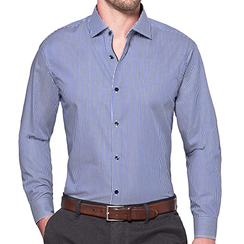 Wendler Hemd Herren Slim Fit I Premium Herren Hemd Slim Fit Langarm I Gr. 39 I Business-Hemd mit New Kent-Kragen I Hochwertige Herren-Bekleidung I Made in Europe I Weiß-Blau gestreift von Wendler