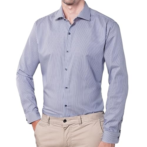 Wendler Hemd Herren Slim Fit I Premium Herren Hemd Slim Fit Langarm I Gr. 39 I Business-Hemd mit New Kent-Kragen I Hochwertige Herren-Bekleidung I Made in Europe I Weiß-Blau gestreift von Wendler