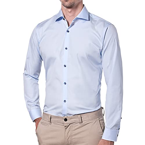 Wendler Hemd Herren Slim Fit I Premium Herren Hemd Slim Fit Langarm I Gr. 43 I Business-Hemd mit New Kent-Kragen aus 100% Baumwolle I Hochwertige Herren-Bekleidung I Made in Europe I Blau von Wendler