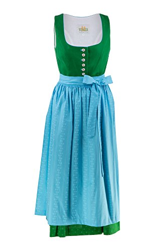 Wenger "Denise" Damen Dirndl Grösse 38/2-tlg Trachtenkleid Midi, Schürze Wenger Austrian Style in grün hellblau von Wenger Austria