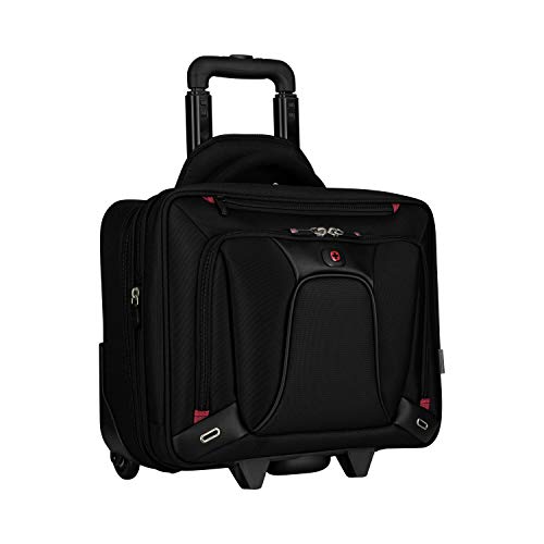 WENGER Transfer Aktenkoffer, Laptoptasche zum Rollen, Notebook bis 16 Zoll, Tablet bis 10 Zoll, 20-30 l, Damen Herren, Büro Business Uni Schule, Schwarz, 600664 von WENGER