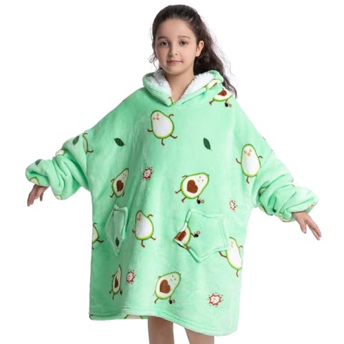 Übergroße Hoodie Blanket für Kinder, Junge Mädchen Flanell Sweatshirt Decke Kuschelpullover, Süßes Warmer Pullover Tragbare Decke Eine Größe passt 7-13 Jahre alt von Wenlia