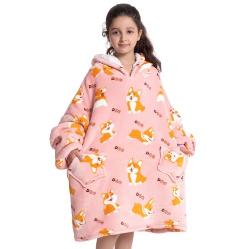 Übergroße Hoodie Blanket für Kinder, Junge Mädchen Flanell Sweatshirt Decke Kuschelpullover, Süßes Warmer Pullover Tragbare Decke Eine Größe passt 7-13 Jahre alt von Wenlia