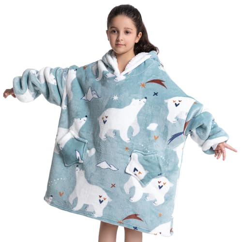 Übergroße Hoodie Blanket für Kinder, Junge Mädchen Flanell Sweatshirt Decke Kuschelpullover, Süßes Warmer Pullover Tragbare Decke Eine Größe passt 7-13 Jahre alt von Wenlia