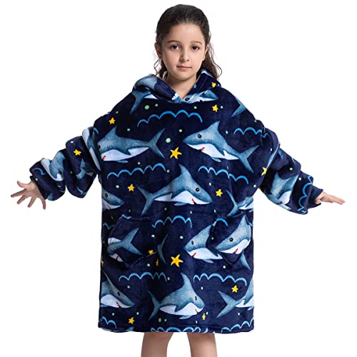 Übergroße Hoodie Blanket für Kinder, Junge Mädchen Flanell Sweatshirt Decke Kuschelpullover, Süßes Warmer Pullover Tragbare Decke Eine Größe passt 7-13 Jahre alt von Wenlia