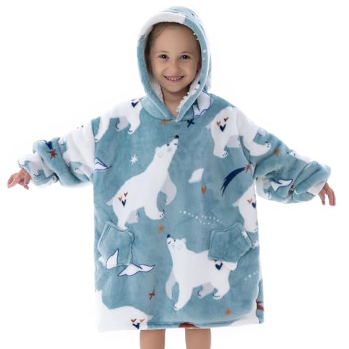 Übergroße Hoodie Blanket für Kleinkinder 2–6 Jahre, Junge Mädchen Sherpa Decken Sweatshirt mit Tasche, Süßes Warmer Pullover Tragbare Decke Eine Größe für Kindergartenkinder von Wenlia