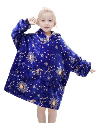 Wenlia Übergroße Hoodie Blanket für Mädchen, Kinder Flanell Sweatshirt Decke Kuschelpullover, Einhorn Warmer Pullover Tragbare Decke Eine Größe passt 7-13 Jahre alt von Wenlia