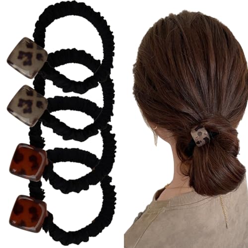 Wenlly Leopard Print Block Haargummis Hohe Elastizität Pferdeschwanzhalter Haargummis für Frauen Mädchen 4 Stück Wenlly Leopard Print Block Haargummis Hohe Elastizität Pferdeschwanzhalter Haargummis für Frauen Mädchen 4 Stück von Wenlly