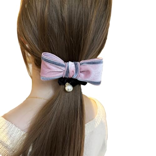 Wenlly Modische Samt-Haargummis mit farbblockierter Schleife, hohe Elastizität, Perlen-Pferdeschwanz-Halter, Haar-Accessoires für Damen und Mädchen, 1 Stück, Rosa Wenlly Modische Samt-Haargummis mit farbblockierter Schleife, hohe Elastizität, Perlen-Pferdeschwanz-Halter, Haar-Accessoires für Damen und Mädchen, 1 Stück, Rosa von Wenlly