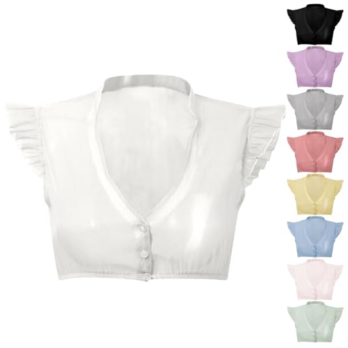Dirndl Bluse Damen Flügelärmel Trachtenbluse Weiß Dirndlbluse Hochgeschlossen Kurzarm DirndlBlusen V Ausschnitt Trachtenbluse Stehkragen Trachten Oberteil für Oktoberfest Elegant (#01 White, XL) von Wenlzhnb