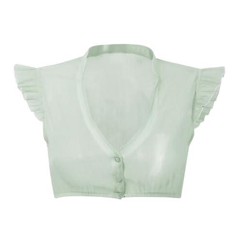 Dirndl Bluse Damen Flügelärmel Trachtenbluse Weiß Dirndlbluse Hochgeschlossen Kurzarm DirndlBlusen V Ausschnitt Trachtenbluse Stehkragen Trachten Oberteil für Oktoberfest Elegant (02 Light Green, M) von Wenlzhnb