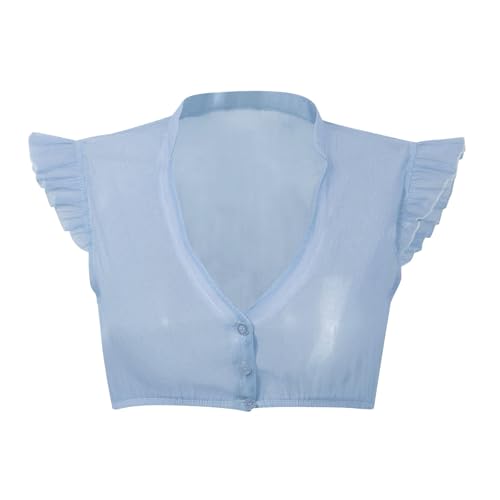 Dirndl Bluse Damen Flügelärmel Trachtenbluse Weiß Dirndlbluse Hochgeschlossen Kurzarm DirndlBlusen V Ausschnitt Trachtenbluse Stehkragen Trachten Oberteil für Oktoberfest Elegant (02 Sky Blue, M) von Wenlzhnb
