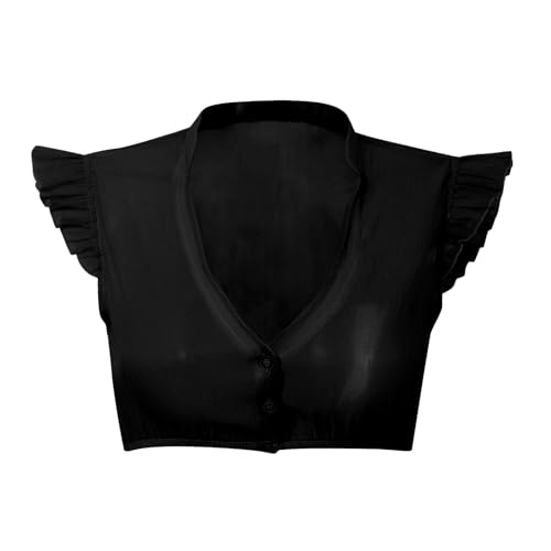 Dirndl Bluse Damen Flügelärmel Trachtenbluse Weiß Dirndlbluse Hochgeschlossen Kurzarm DirndlBlusen V Ausschnitt Trachtenbluse Stehkragen Trachten Oberteil für Oktoberfest Elegant Dirndl (01 Black, M) von Wenlzhnb
