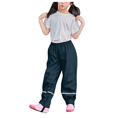 Unisex Regenhose Kinder Matschhose Regenlatzhose Ohne Träger Reflektorstreifen Regenbundhose Wasserdicht Winddicht Atmungsaktiv Ungefüttert Regenbundhose Überziehhose für (01 Dark Blue, 134-140) von Wenlzhnb