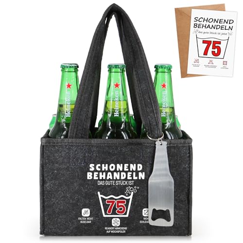 WenmthG Schonend Behandeln 75 Lustige Geschenke Geburtstag Männerhandtasche Bier mit Flaschenöffner und Grußkarten für Männer Frauen Freund, Männerhandtasche Bier Flaschenträger für 6 Bierflaschen WenmthG Schonend Behandeln 75 Lustige Geschenke Geburtstag Männerhandtasche Bier mit Flaschenöffner und Grußkarten für Männer Frauen Freund, Männerhandtasche Bier Flaschenträger für 6 Bierflaschen von WenmthG