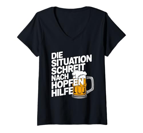 Damen Lustiger Bier Spruch Hopfenhilfe Männer Humor T-Shirt mit V-Ausschnitt von Wenn nix mehr hilft, hilft nur noch Bier!