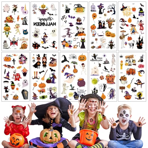 Halloween Tattoo Kinder, 10 Blätter Halloween Tattoos,Ungefähr 120 verschiedene Designs von Tattoo-Aufklebern, für Jungen Mädchen halloween Party Gefälligkeiten,Vampir Kürbis Fledermäuse Halloween Tattoo Kinder, 10 Blätter Halloween Tattoos,Ungefähr 120 verschiedene Designs von Tattoo-Aufklebern, für Jungen Mädchen halloween Party Gefälligkeiten,Vampir Kürbis Fledermäuse von Wennala