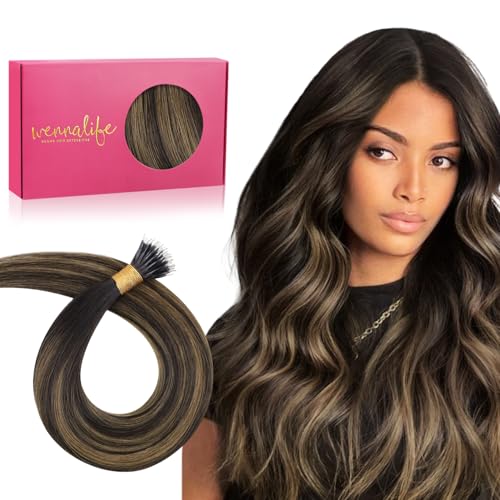 WENNALIFE Nanoring Extensions Echthaar, 50g 100s 35cm Balayage Dunkel Braun to Chestnut Braun Nano Ring Extensions Echthaar für Frauen Invisible Nanoringe Haar Extensions Haarverlängerung Echthaar von Wennalife