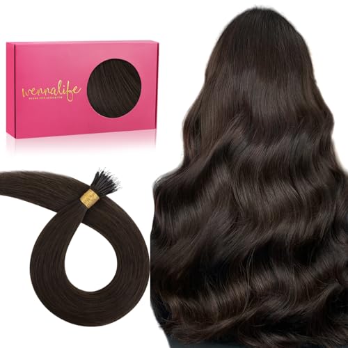 WENNALIFE Nanoring Extensions Echthaar, 50g 100s 35cm Helles Dunkel Braun Nano Ring Extensions Echthaar für Frauen Invisible Nanoringe Mit Silikon Haar Extensions Haarverlängerung Echthaar Human Hair von Wennalife