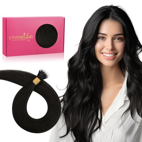 WENNALIFE Nanoring Extensions Echthaar, 50g 100s 35cm Natürliches Schwarz Nano Ring Extensions Echthaar für Frauen Invisible Nanoringe Mit Silikon Human Haar Extensions Haarverlängerung Echthaar von Wennalife