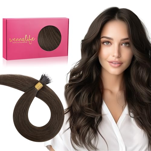 WENNALIFE Nanoring Extensions Echthaar, 50g 100s 35cm Schokoladenbraun Nano Ring Extensions Echthaar für Frauen Invisible Nanoringe Mit Silikon Haar Extensions Haarverlängerung Echthaar Human Hair von Wennalife