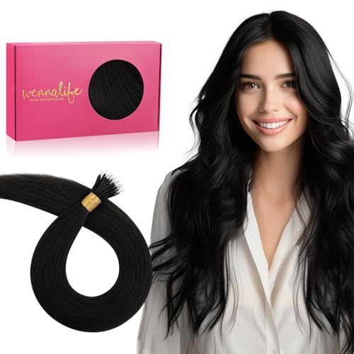 WENNALIFE Nanoring Extensions Echthaar, 50g 100s 35cm Tief Schwarz Nano Ring Extensions Echthaar Frauen Invisible Nanoringe Mit Silikon Haar Extensions Haarverlängerung Echthaar Human Hair Extensions von Wennalife