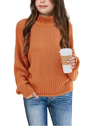 Wenrine Mädchen Pullover Winter Rollkragen Strickpullover Gestrickt Strickpulli Sweater Langarm Oberteile für Kinder(Orange, 7-8 Jahre) von Wenrine