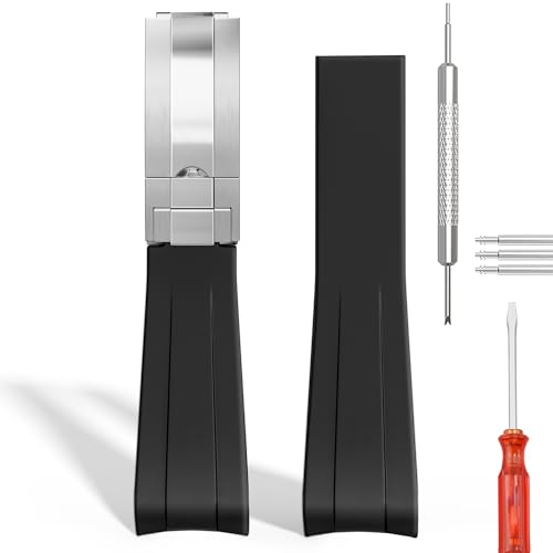 Wentokye 20 mm gebogenes Gummiarmband für Damen und Herren, Ersatz für Rolex, Tudor, Omega und Seiko, Farben: Schwarz-Goldschnalle Wentokye 20 mm gebogenes Gummiarmband für Damen und Herren, Ersatz für Rolex, Tudor, Omega und Seiko, Farben: Schwarz-Goldschnalle von Wentokye