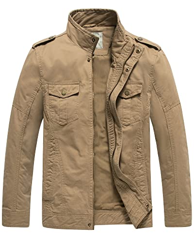WenVen Herren Übergangsjacke Leichte Frühling Jacke Militär Jacken Übergang Kurz Sommerjacke Kahki M von WenVen