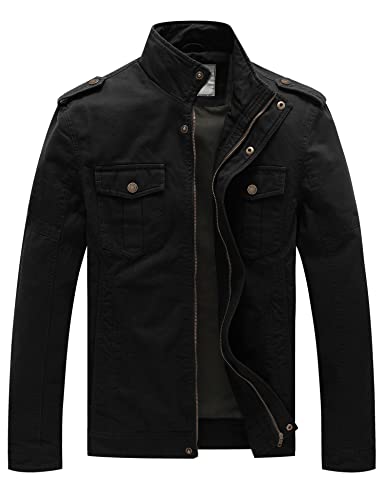 WenVen Herren Military Jacke Vintage Jacke Übergang Feldjacke Cargojacken Kurzjacke Jacke Büro Cotton Jacke Blouson Baumwolle Jacke Frühling Schwarz M von WenVen