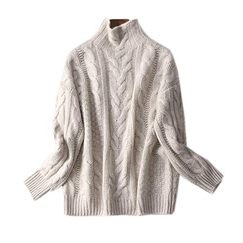 Damen Kaschmir Pullover - Hochgeschlossener, Gedrehter Pullover (Beige, Small) von Wenwenma