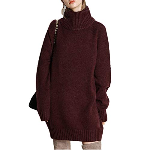 Der Neue Cashmere-Pullover für Damen - Langer Rollkragenpullover - Strickpullover (Weinrot, Large) von Wenwenma